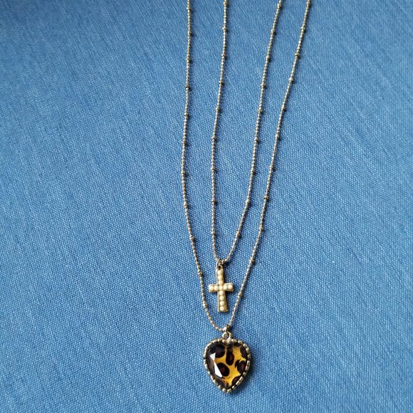 ♱🤎Betsey Johnson Double Chain Heart & Cross Necklace - EPC🤎♱ - Picture 7 of 9